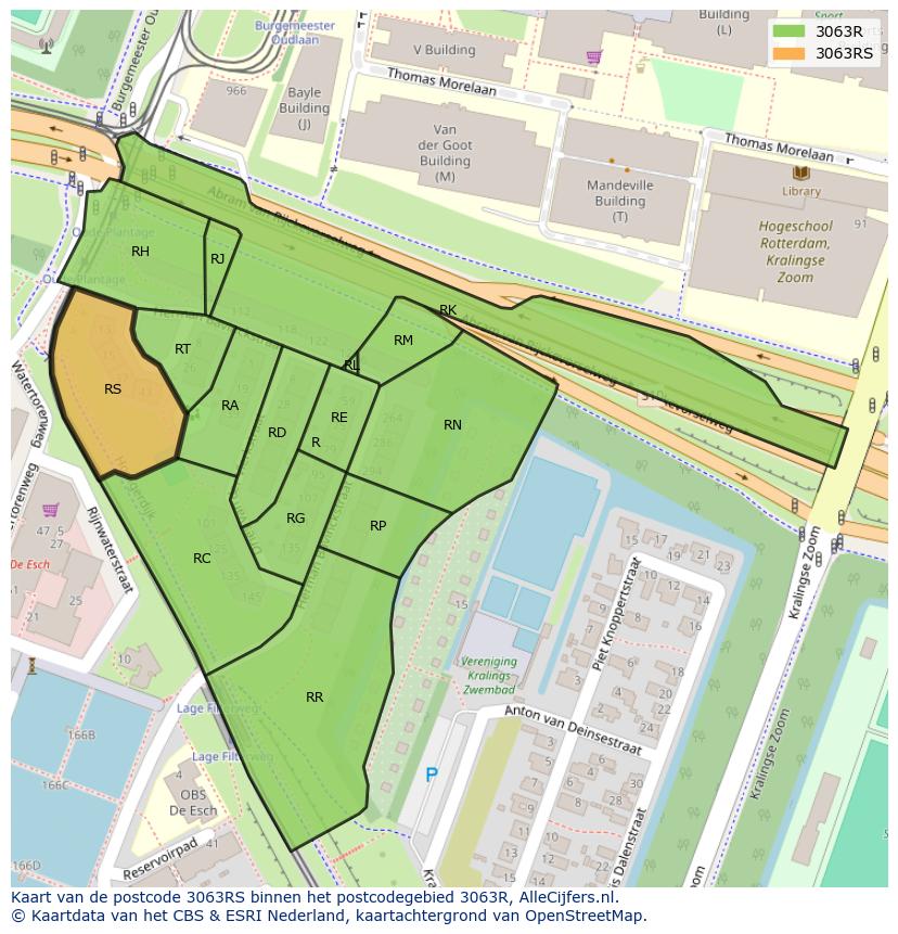 Afbeelding van het postcodegebied 3063 RS op de kaart.