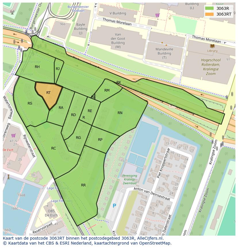 Afbeelding van het postcodegebied 3063 RT op de kaart.