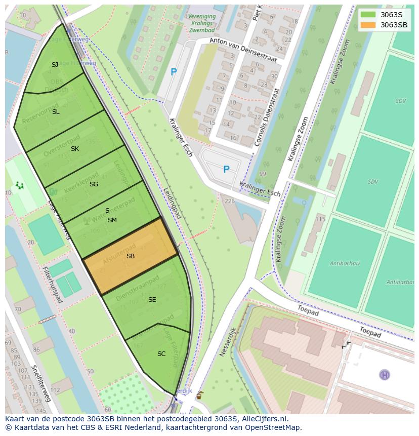 Afbeelding van het postcodegebied 3063 SB op de kaart.