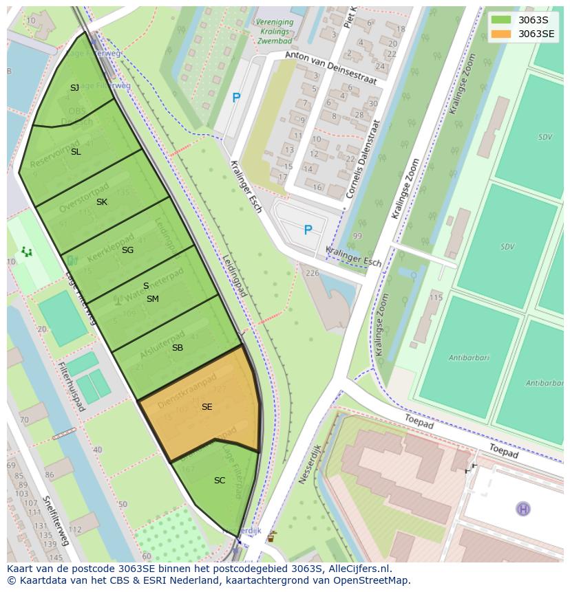 Afbeelding van het postcodegebied 3063 SE op de kaart.