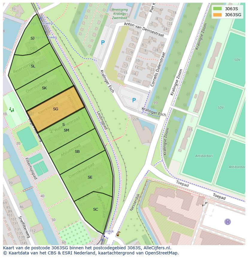 Afbeelding van het postcodegebied 3063 SG op de kaart.