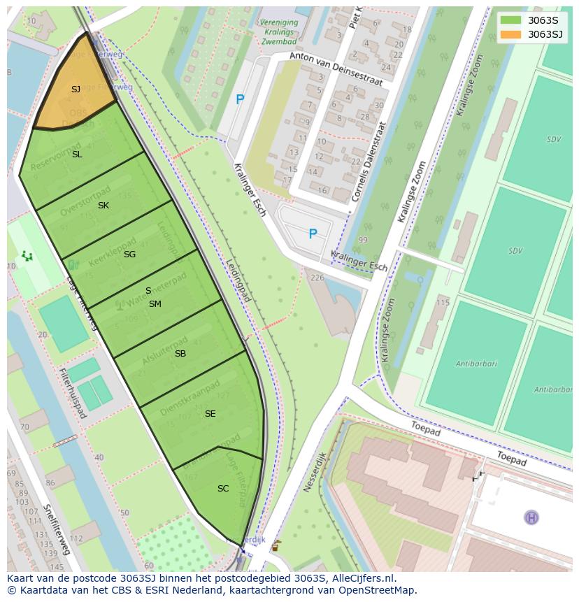 Afbeelding van het postcodegebied 3063 SJ op de kaart.
