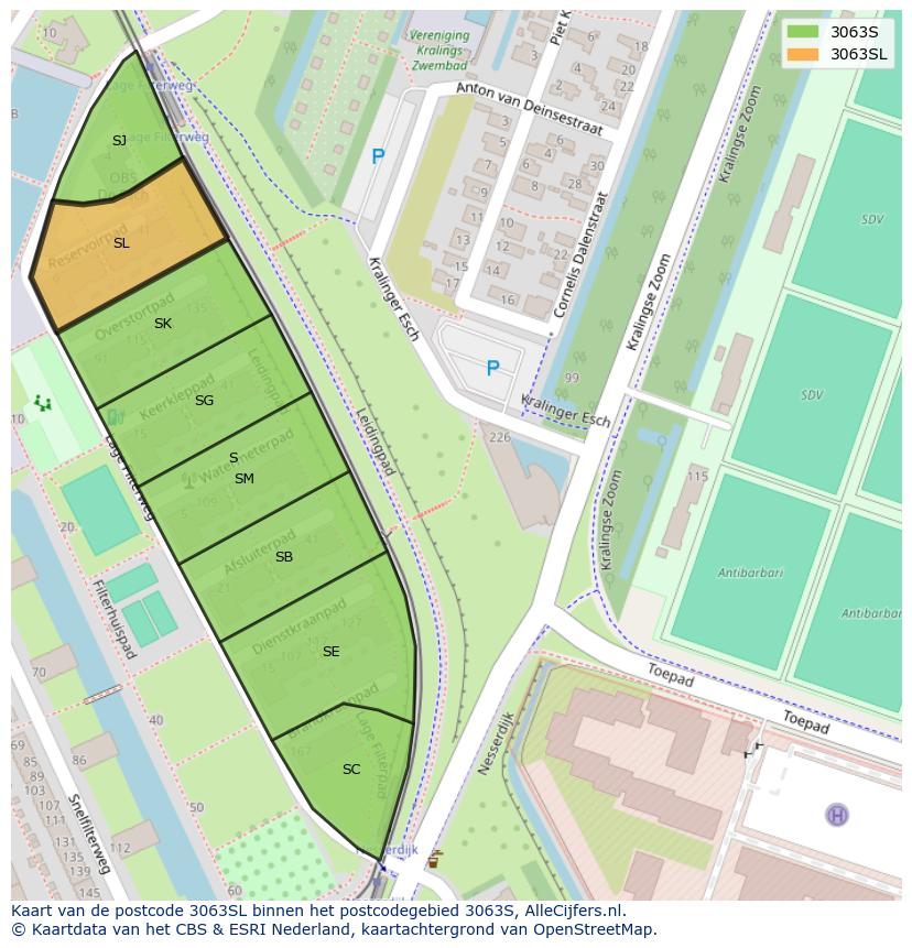 Afbeelding van het postcodegebied 3063 SL op de kaart.