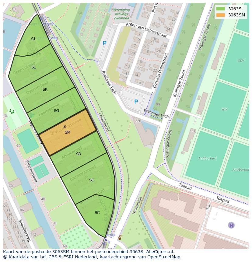 Afbeelding van het postcodegebied 3063 SM op de kaart.