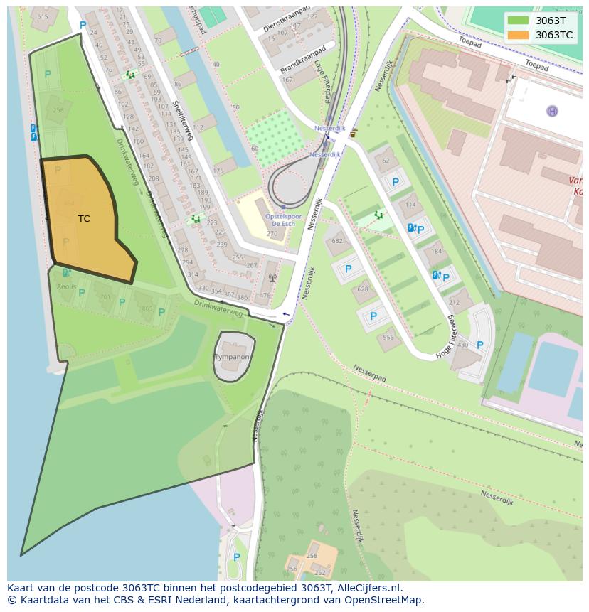 Afbeelding van het postcodegebied 3063 TC op de kaart.