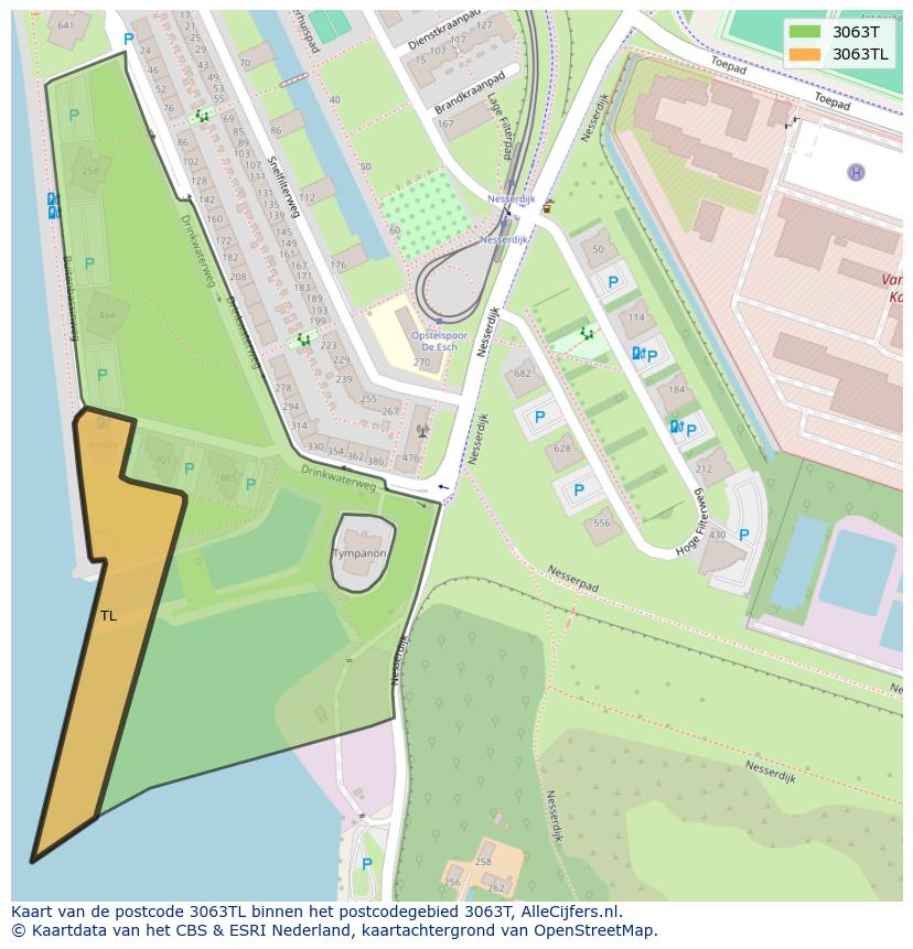 Afbeelding van het postcodegebied 3063 TL op de kaart.