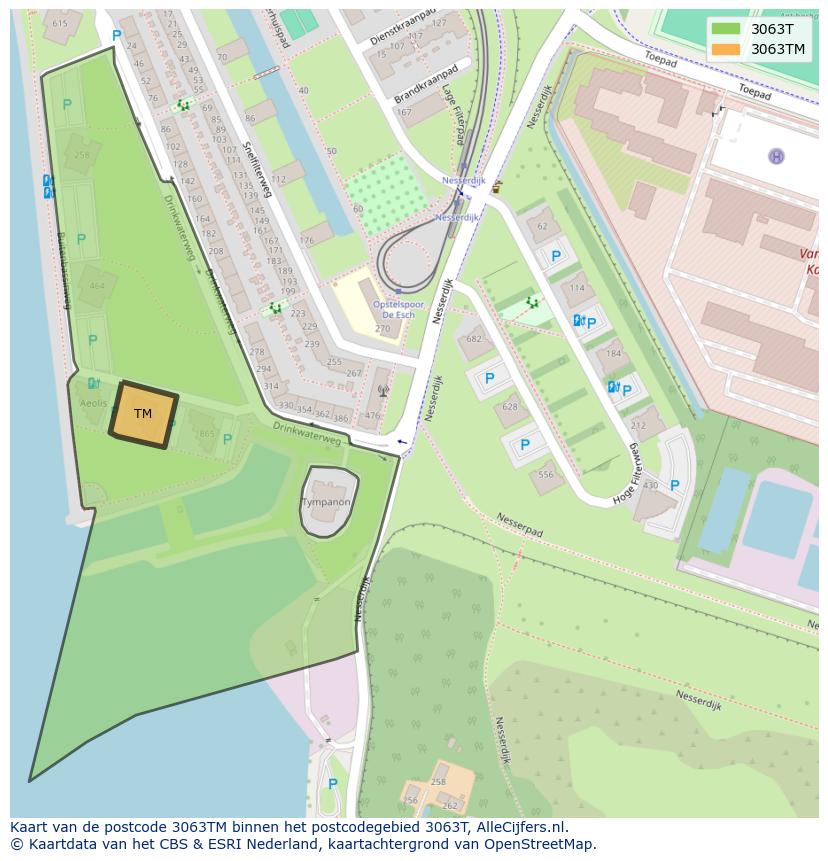 Afbeelding van het postcodegebied 3063 TM op de kaart.