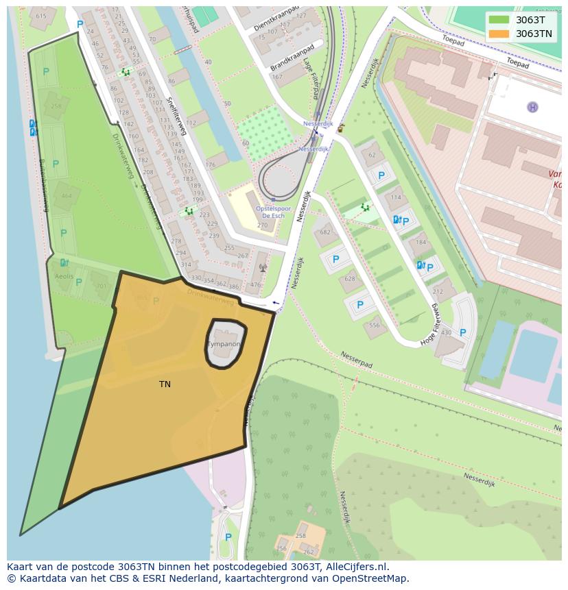 Afbeelding van het postcodegebied 3063 TN op de kaart.