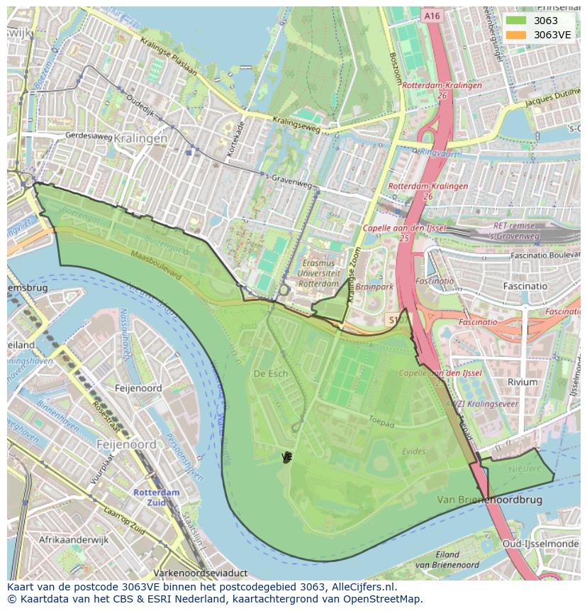 Afbeelding van het postcodegebied 3063 VE op de kaart.