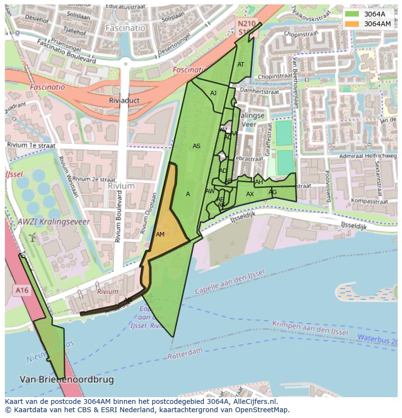 Afbeelding van het postcodegebied 3064 AM op de kaart.