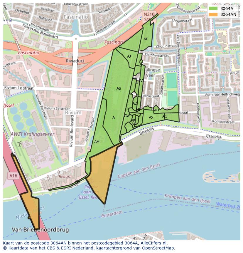 Afbeelding van het postcodegebied 3064 AN op de kaart.