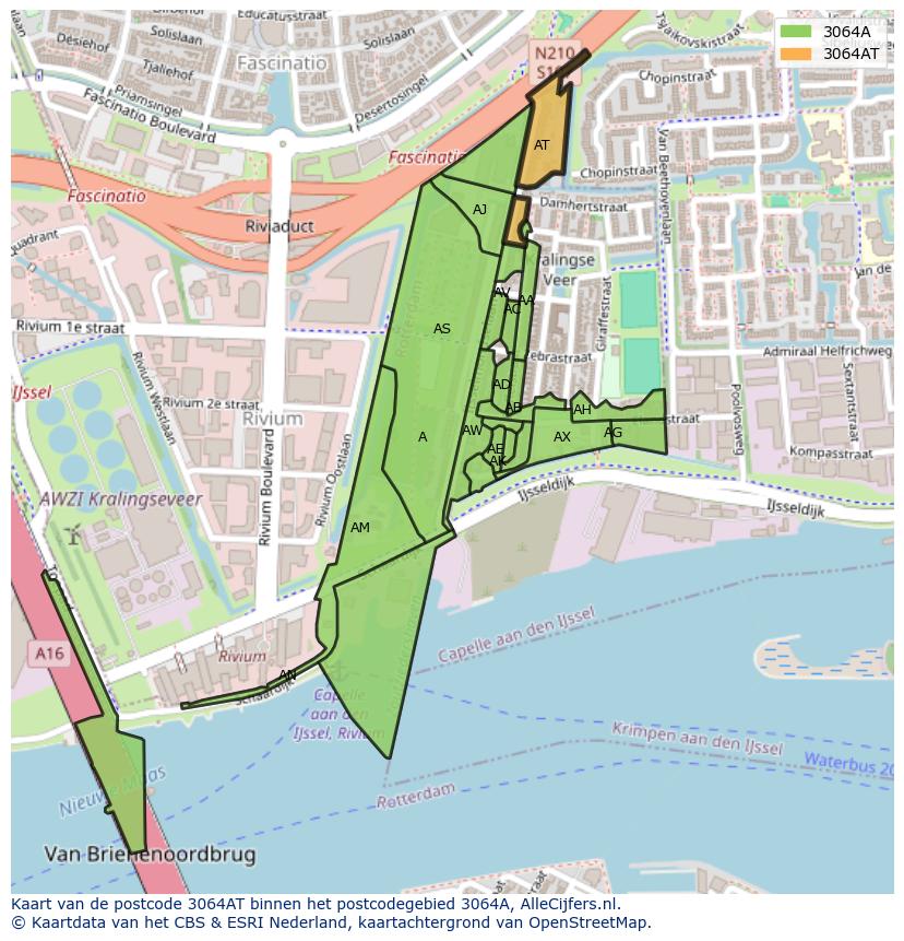 Afbeelding van het postcodegebied 3064 AT op de kaart.