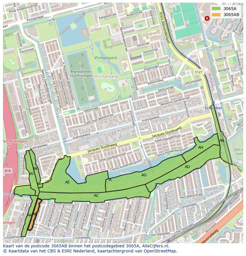 Afbeelding van het postcodegebied 3065 AB op de kaart.