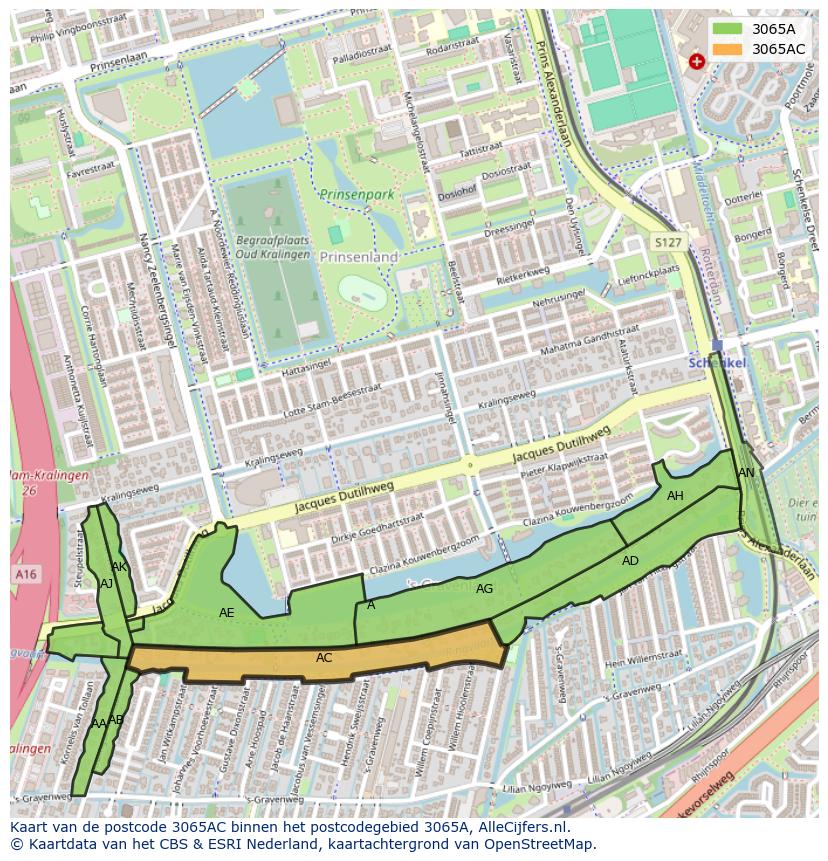Afbeelding van het postcodegebied 3065 AC op de kaart.