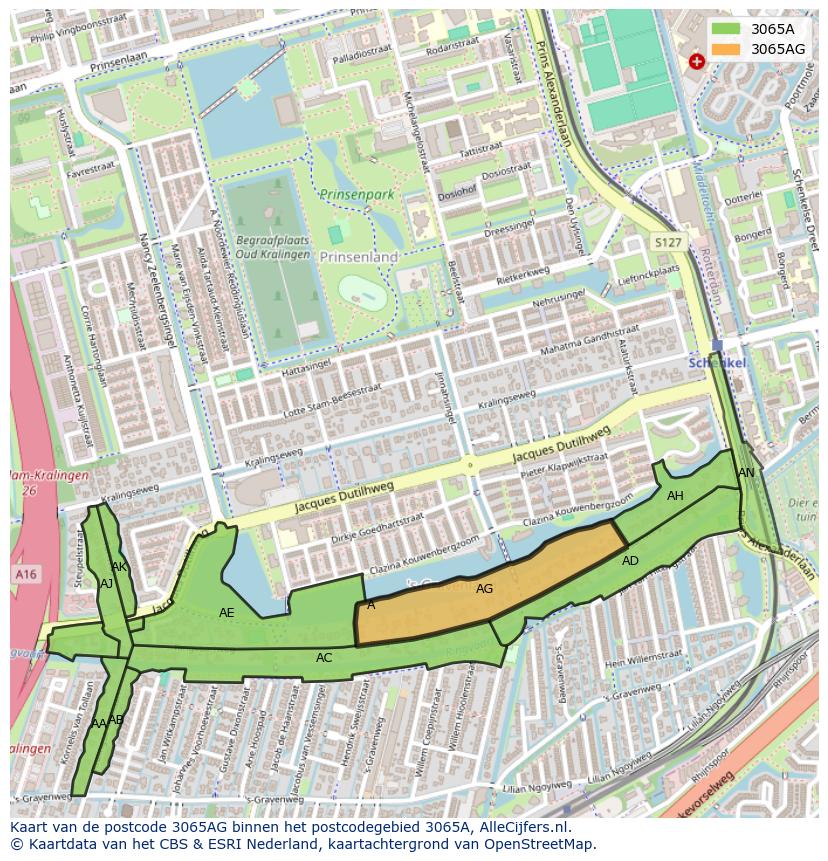 Afbeelding van het postcodegebied 3065 AG op de kaart.