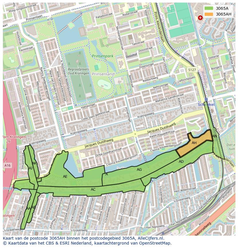 Afbeelding van het postcodegebied 3065 AH op de kaart.