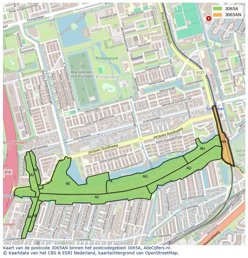 Afbeelding van het postcodegebied 3065 AN op de kaart.