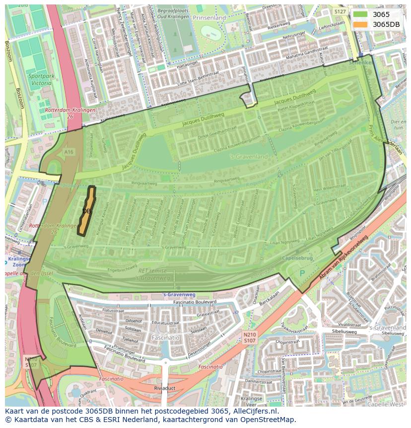 Afbeelding van het postcodegebied 3065 DB op de kaart.