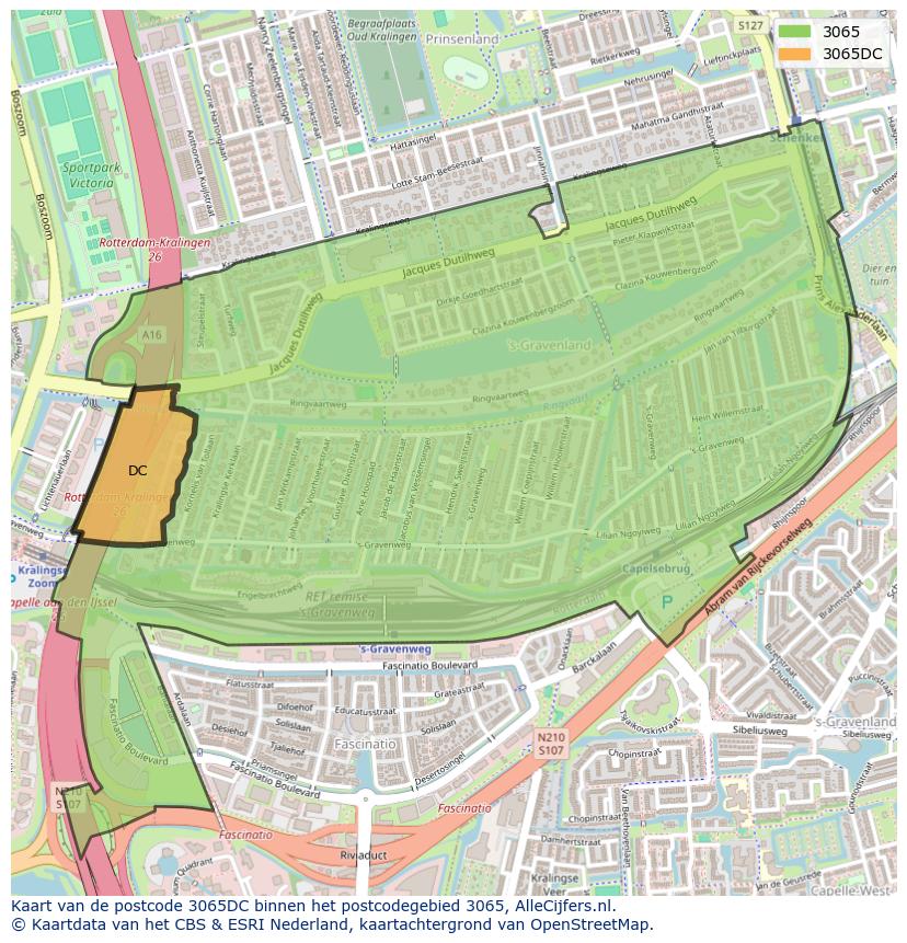 Afbeelding van het postcodegebied 3065 DC op de kaart.