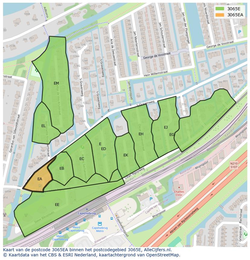 Afbeelding van het postcodegebied 3065 EA op de kaart.