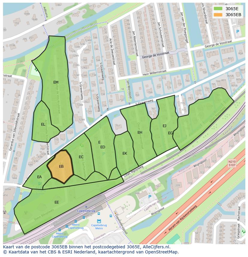 Afbeelding van het postcodegebied 3065 EB op de kaart.