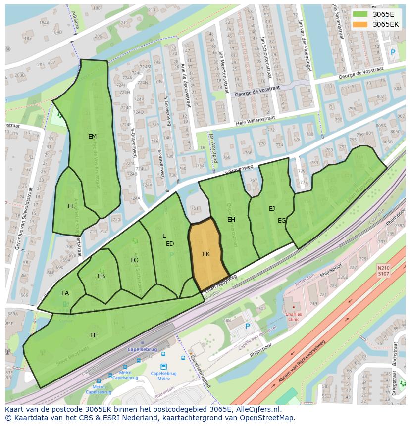 Afbeelding van het postcodegebied 3065 EK op de kaart.