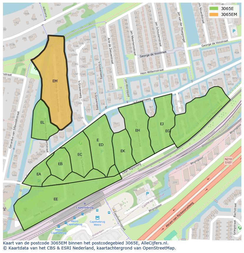 Afbeelding van het postcodegebied 3065 EM op de kaart.