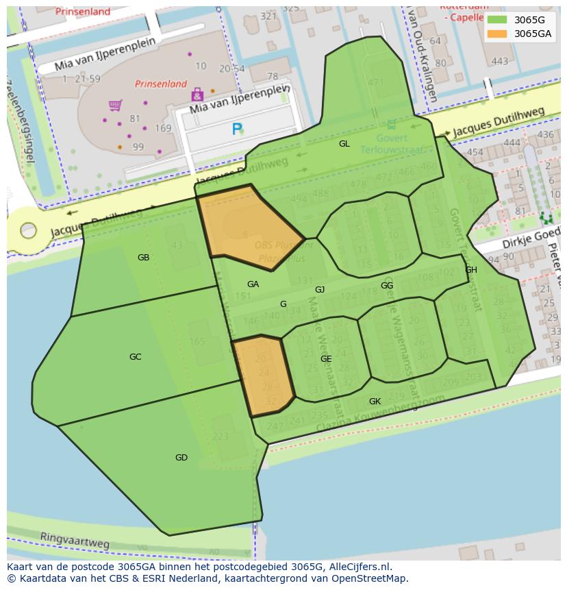 Afbeelding van het postcodegebied 3065 GA op de kaart.