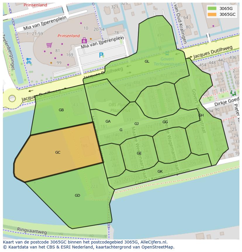 Afbeelding van het postcodegebied 3065 GC op de kaart.