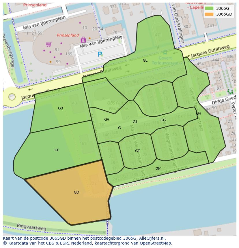 Afbeelding van het postcodegebied 3065 GD op de kaart.
