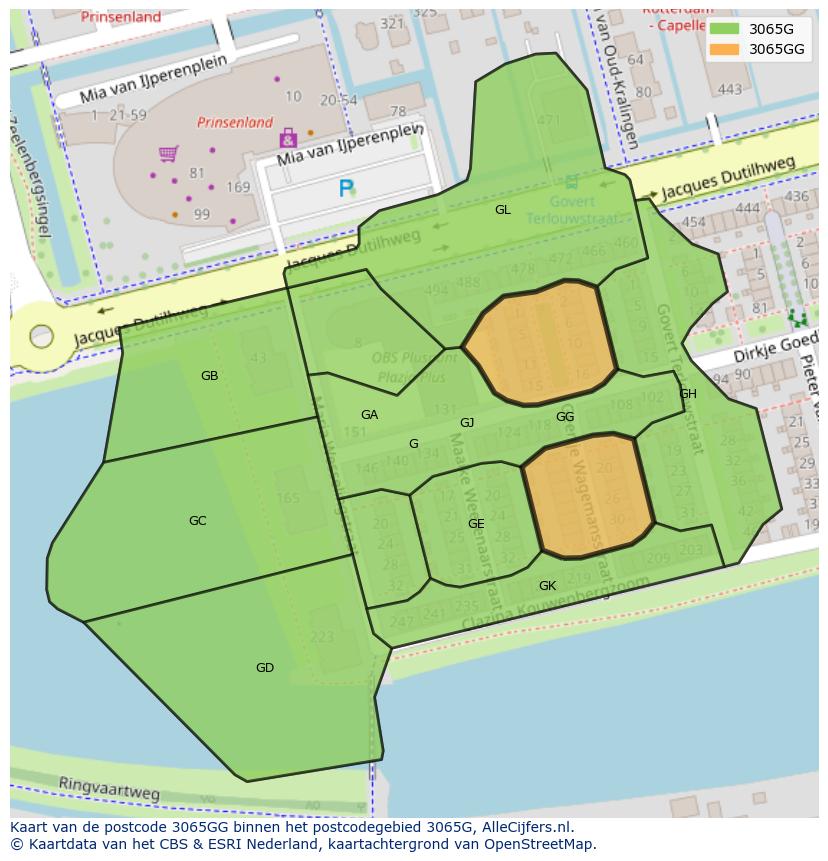 Afbeelding van het postcodegebied 3065 GG op de kaart.