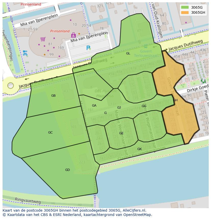 Afbeelding van het postcodegebied 3065 GH op de kaart.