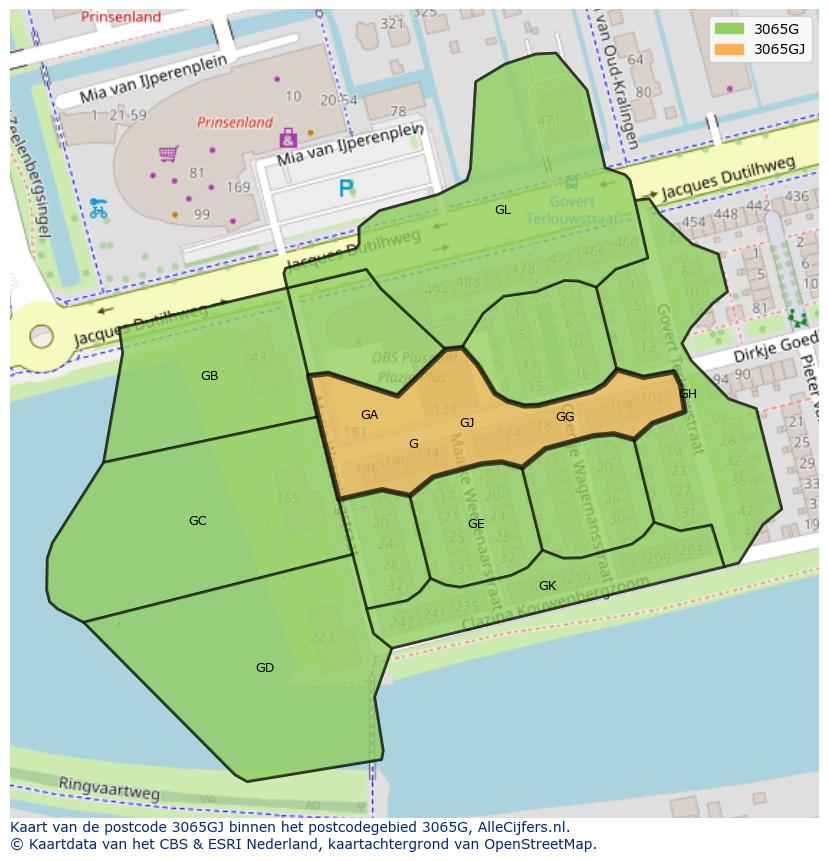 Afbeelding van het postcodegebied 3065 GJ op de kaart.