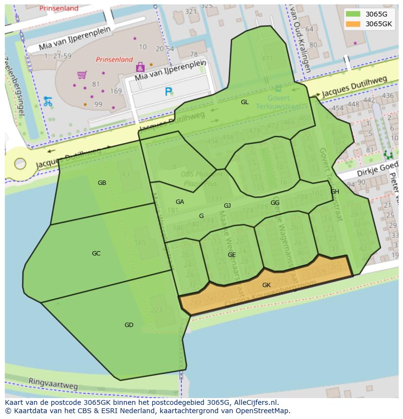 Afbeelding van het postcodegebied 3065 GK op de kaart.