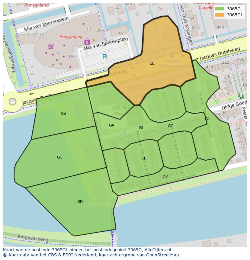 Afbeelding van het postcodegebied 3065 GL op de kaart.
