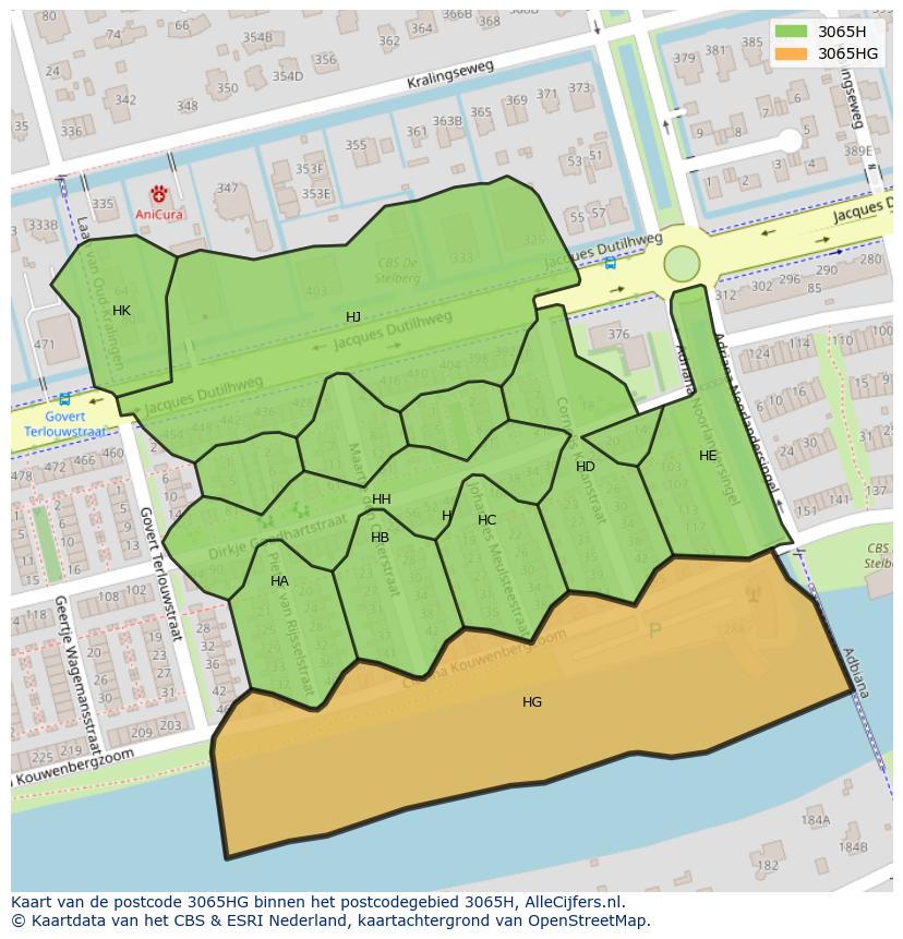 Afbeelding van het postcodegebied 3065 HG op de kaart.