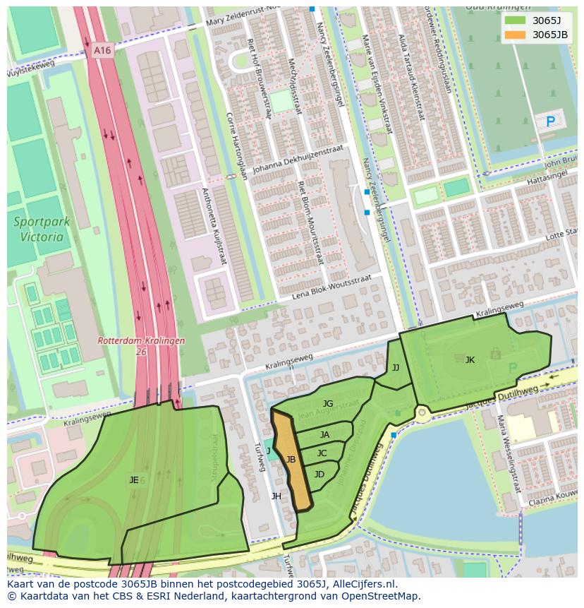 Afbeelding van het postcodegebied 3065 JB op de kaart.