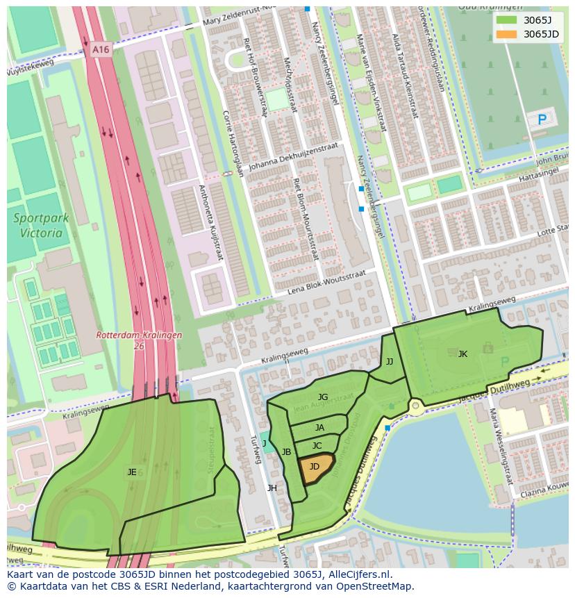 Afbeelding van het postcodegebied 3065 JD op de kaart.