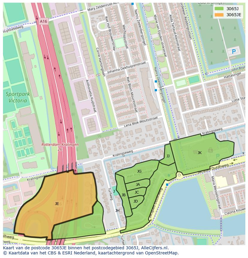 Afbeelding van het postcodegebied 3065 JE op de kaart.
