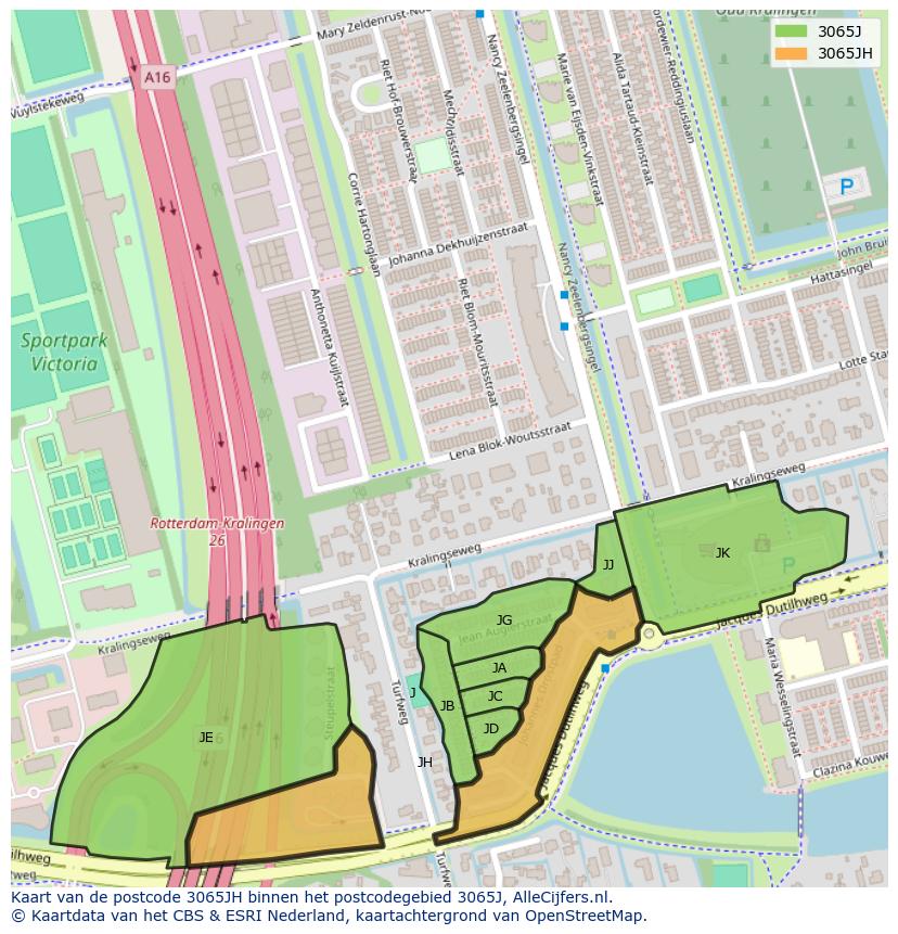 Afbeelding van het postcodegebied 3065 JH op de kaart.