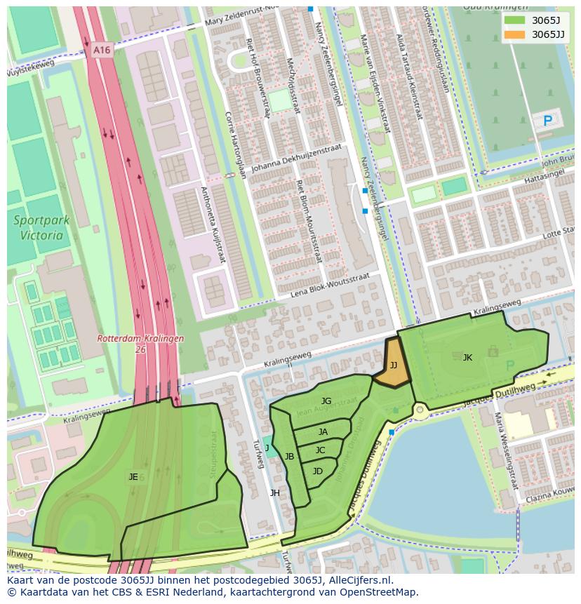 Afbeelding van het postcodegebied 3065 JJ op de kaart.