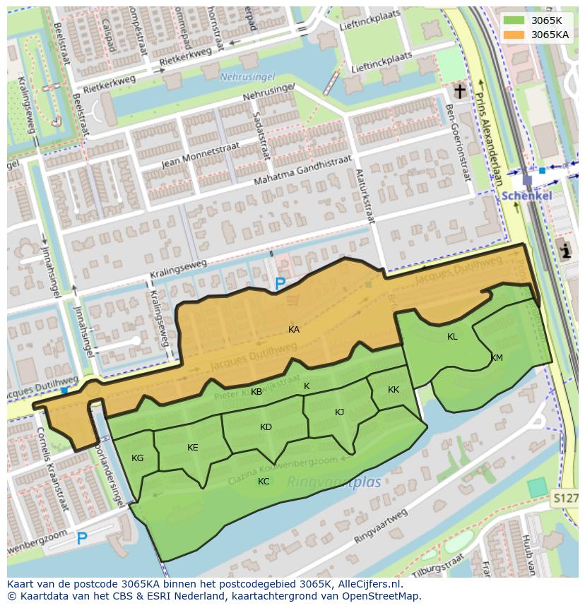Afbeelding van het postcodegebied 3065 KA op de kaart.