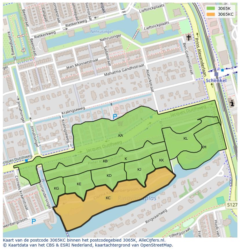Afbeelding van het postcodegebied 3065 KC op de kaart.