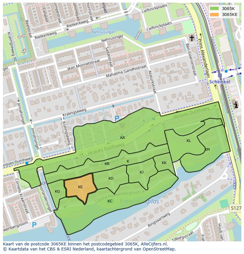 Afbeelding van het postcodegebied 3065 KE op de kaart.