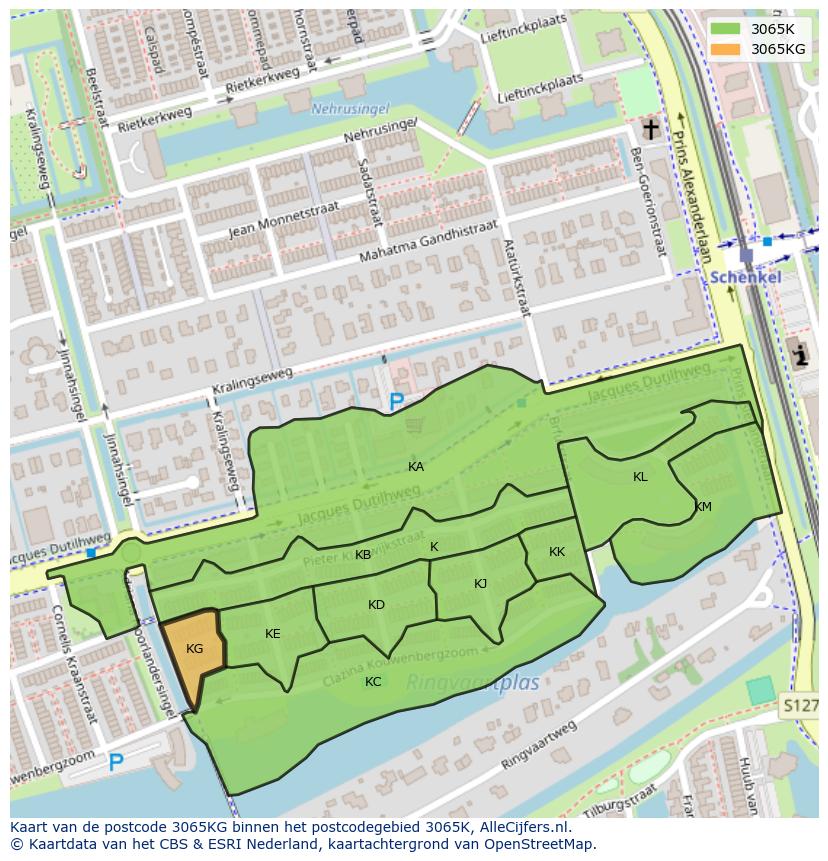 Afbeelding van het postcodegebied 3065 KG op de kaart.