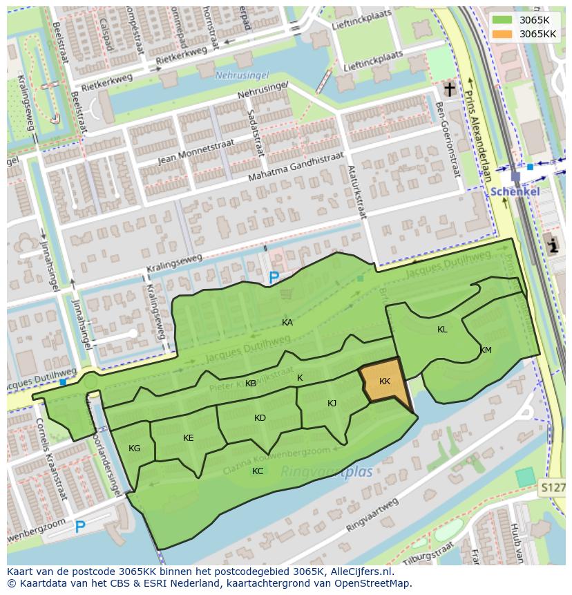 Afbeelding van het postcodegebied 3065 KK op de kaart.