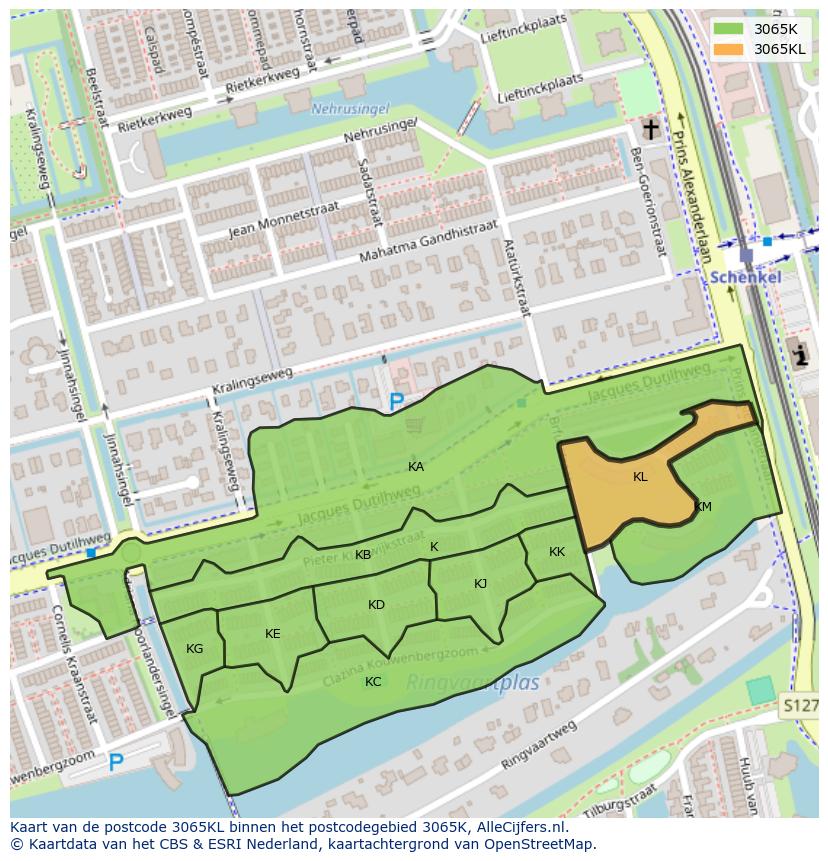 Afbeelding van het postcodegebied 3065 KL op de kaart.