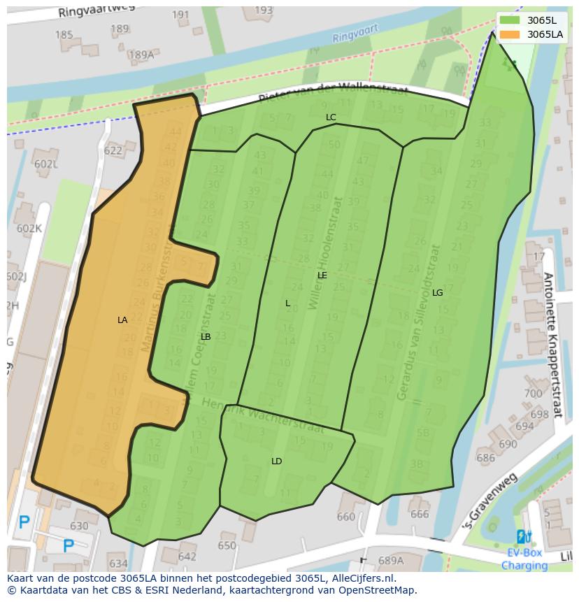 Afbeelding van het postcodegebied 3065 LA op de kaart.