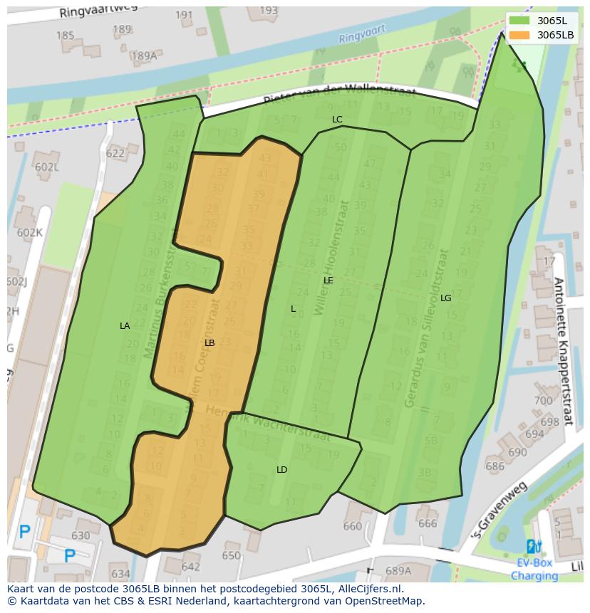 Afbeelding van het postcodegebied 3065 LB op de kaart.