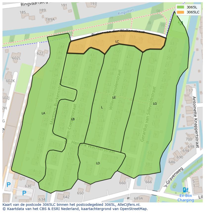 Afbeelding van het postcodegebied 3065 LC op de kaart.